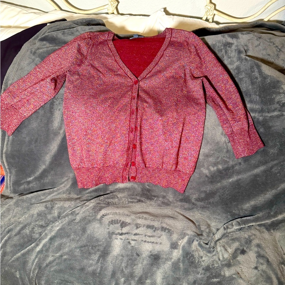 Mod cloth women’s jrs cardigan red shimmery fabric size Large